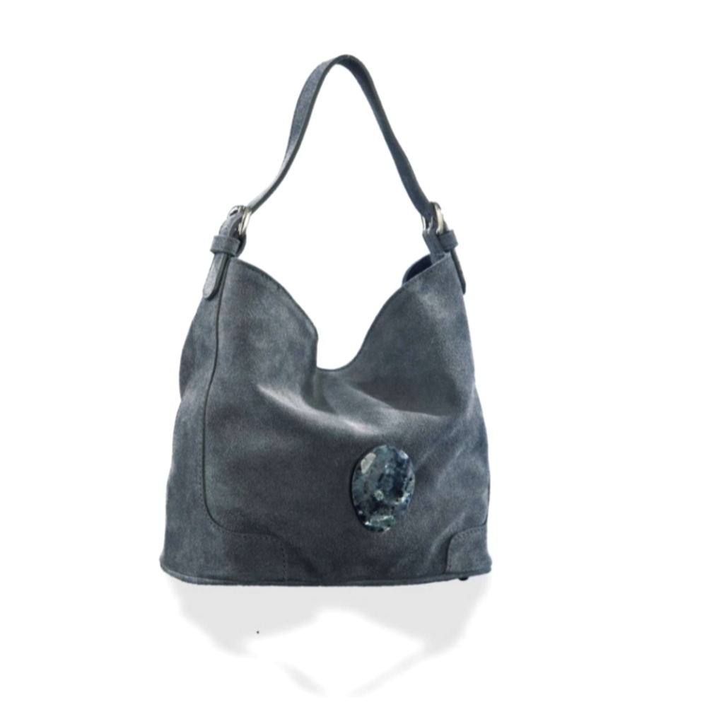 Florentine Grey Suede Handbag with Labradorite Stone